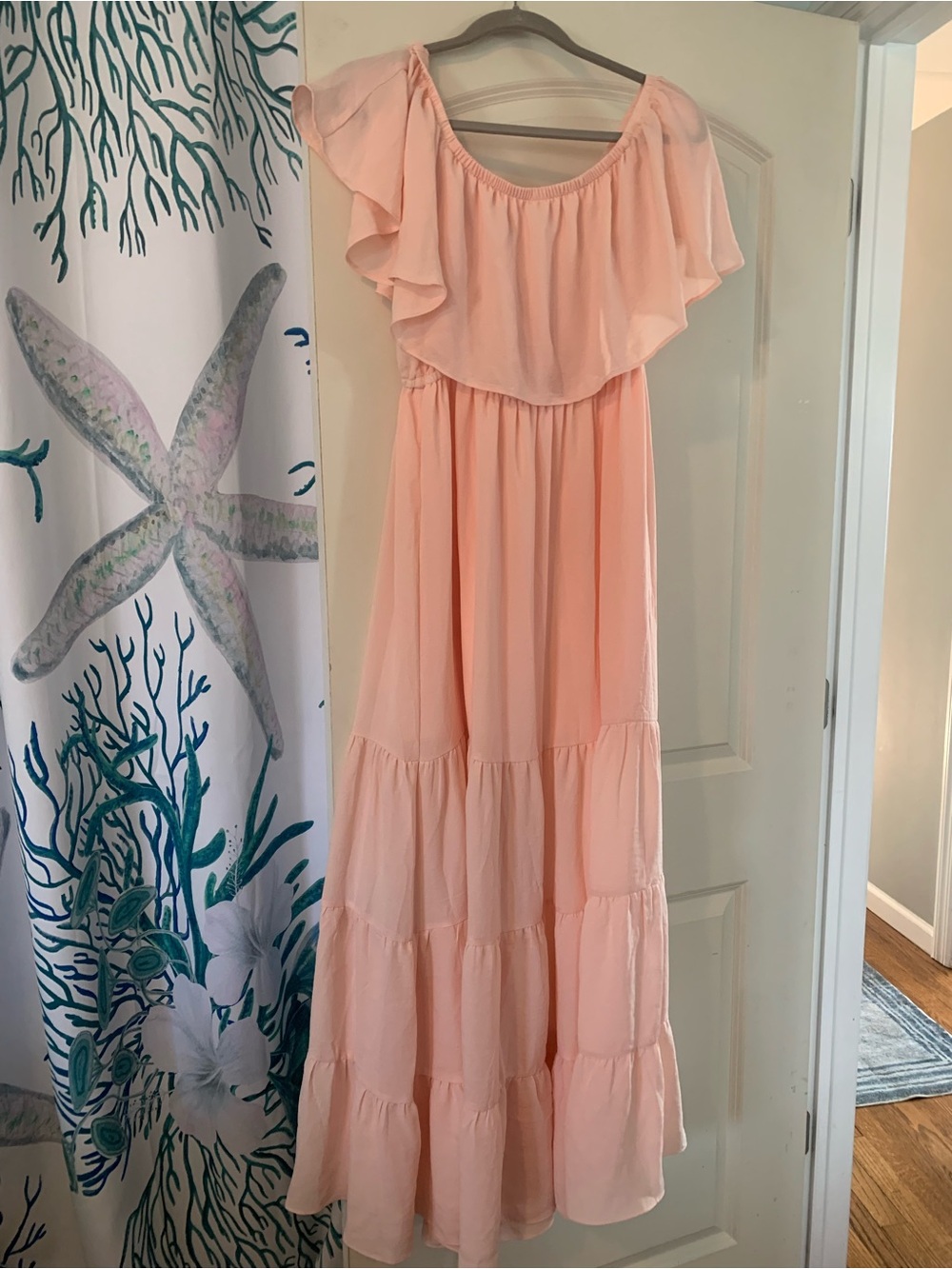 VENUS Peach Pink Ruffle Maxi Dress